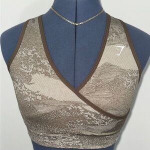Gymshark Brown and Cream Sports Bra